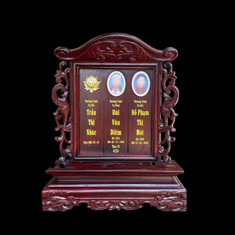 Bài Vị Gỗ Hương Gắn Ảnh 3 Người Song Phụng