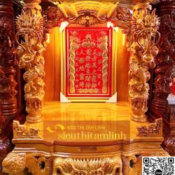 Bàn thờ Thần Tài Ông Địa mái bằng được làm từ gổ đỏ tự nhiên, kích thước cao 68cm, 88cm