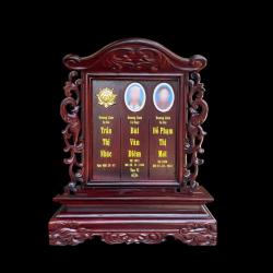 Bài Vị Gỗ Hương Gắn Ảnh 3 Người Song Phụng
